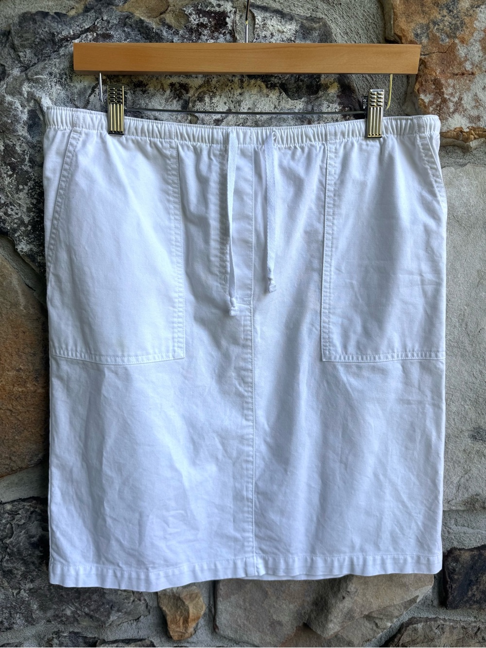 L.L. Bean White Drawstring Pocket Midi Skirt 100% Cotton Small Coastal Gorpcore